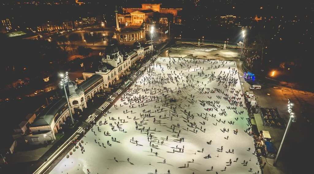 Winter Budapest ice skating rink Városliget
